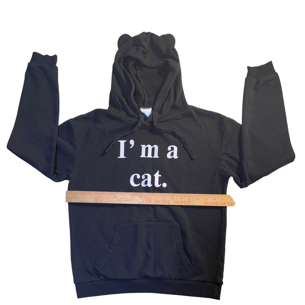 Germinate Black I'm a Cat Hoodie w/Ears Graphic Pullover Sweatshirt Medium-1022 - Picture 5 of 6